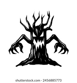 tree haunt ghost wild monochrome illustration vintage  graphic flat icon logo halloween design art