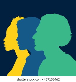Tree head silhouette colorful background. Friendship between different people