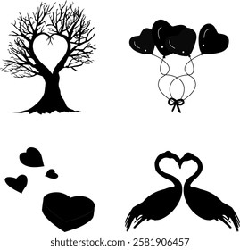  Tree Heart, Baloon Heart, Flamingo Heart, I love you Vector Design Template and Illustration
Love Icon, Heart icon, Silhouette illustration