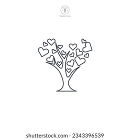 Árbol con símbolo de icono de corazón ilustración vectorial aislado en fondo blanco