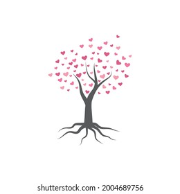 Diseño de ilustraciones vectoriales de árboles con hojas de corazón