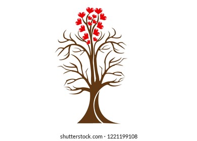 Tree with heart on white background