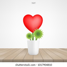 Tree of heart on wood. Abstract sign and symbol for valentines' day. Flower of red heart. Vector illustration.