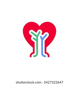 Tree heart shape icon, World Blood Donor Day symbol, holiday sign designed for celebration, vector trendy modern style.