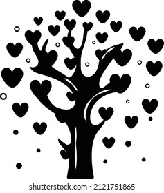 tree with heart shaped leaves concept, Lovers Day Deco Vector Icon Design, Valentines Day Symbol, Love and Romance Sign, Friendship and Love sickness stock illustration