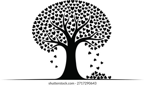Árbol con hojas en forma de corazón que caen de las ramas Ilustración vectorial