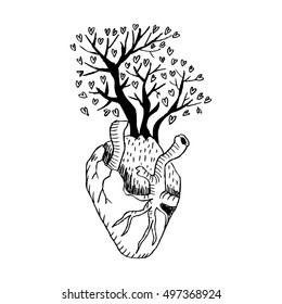 Tree of heart. Sketchy style.