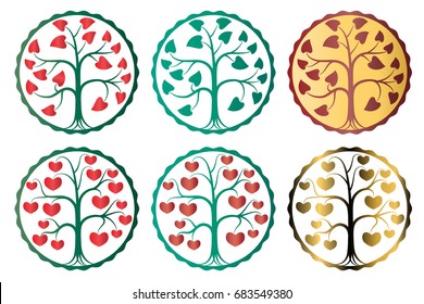 tree with heart symbol, logo set
