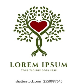 Tree with Heart Symbol in the Middle is suitable for Eco-Friendly Business, Humanitarian Organization, or Company that focuses on Nature Conservation and Life Balance.