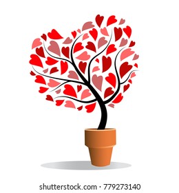 Tree heart in the vase on white background