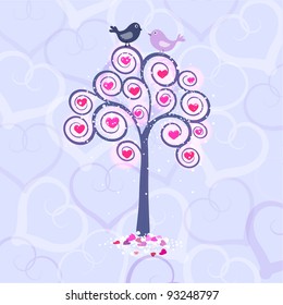Tree with hearts and birds