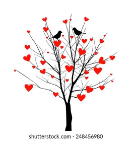 Tree with hearts and birds. Happy Valentine's Day. Vector