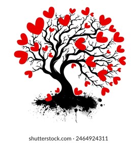 Tree with hearts and blots. hand drawing. Not AI. Happy Valentine's Day. Vector illustration