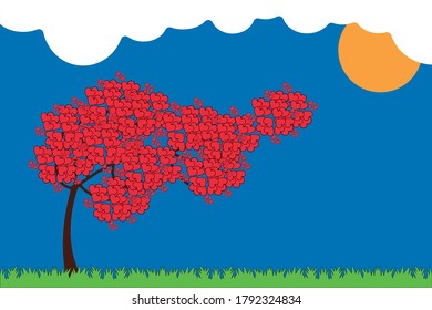 Árbol de corazones y cielo azul