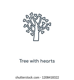 Tree with hearts concept line icon. Linear Tree with hearts concept outline symbol design. This simple element illustration can be used for web and mobile UI/UX.