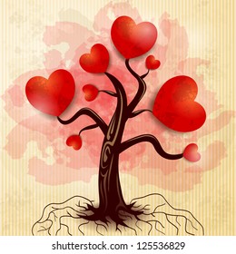 Tree of hearts, fantasy illustration. Vector