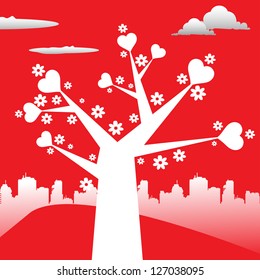 Tree with hearts and flowers. Love tree concept