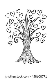 Tree with hearts. Hand drawing illustration.