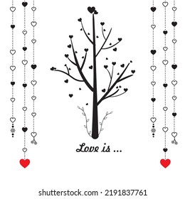 tree with hearts and hanging vine love black and white ornament