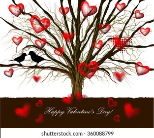 Tree with hearts. Happy Valentine's Day. Vector