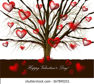 Tree with hearts. Happy Valentine's Day. Vector