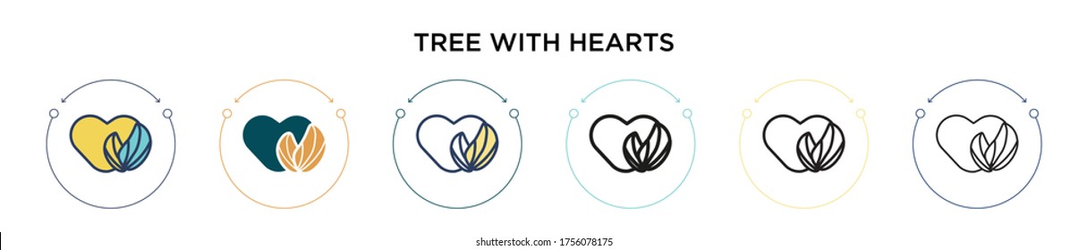 Tree with hearts icon in filled, thin line, outline and stroke style. Vector illustration of two colored and black tree with hearts vector icons designs can be used for mobile, ui, web