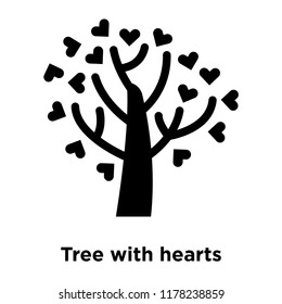 Tree with hearts icon vector isolated on white background, logo concept of Tree with hearts sign on transparent background, filled black symbol