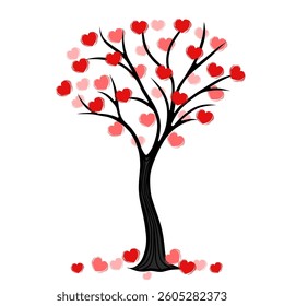 Tree with hearts instead of leaves vector illustration romantic nature symbol love growth decorative design black outline silhouette isolated graphic element concept abstract floral organic beauty
