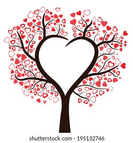 Tree with hearts isolated, vector illustration