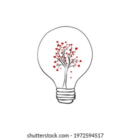 tree of hearts in a ligth bulb, vector illustration