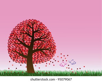 Tree with hearts and two butterflies