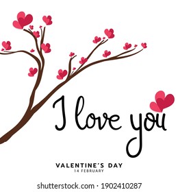 Tree with heart-shaped flowers  in Valentines day isolated on white Background ,Vector illustration EPS 10