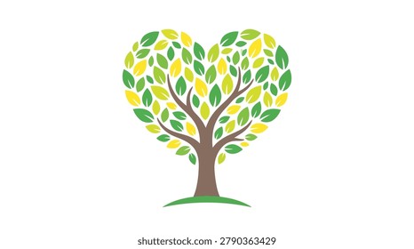 Tree with heart-shaped foliage, vibrant green and yellow leaves