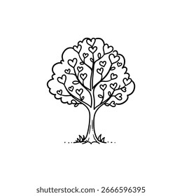 Árbol con hojas en forma de corazón que simbolizan el amor y el cuidado nutritivos