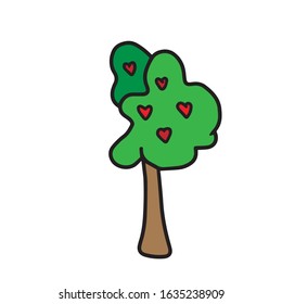 Tree with hearts.Vector Botanical design on a white isolated background .Design for postcard banners . 
