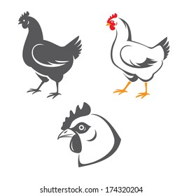 Tree hen (chicken) icons: head and two silhouettes