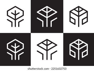 tree hexagon logo design linear style symbol vector illustration