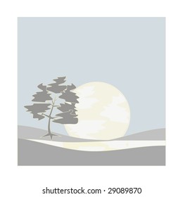 Tree, hills and moonlight