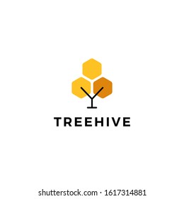 tree hive honey hexagon logo vector icon illustration