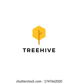 tree hive honey hexagon logo vector icon illustration