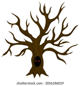 tree with a hollow and evil eyes, vector illustration