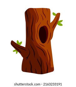 Tree with hollow. Wood with hole. Brown bark of plant. Flat cartoon illustration isolated on white