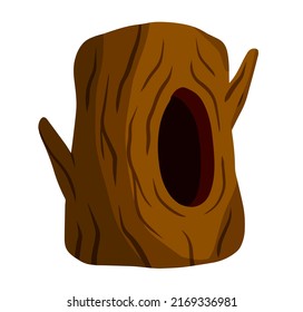 Tree with hollow. Wood with hole. Brown bark of plant. Flat cartoon illustration isolated on white