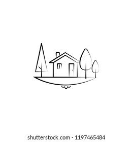 tree and home icon. Element of landscape icon for mobile concept and web apps. Hand drawn tree and home icon can be used for web and mobile