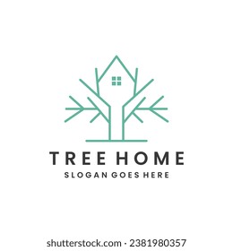 Tree home logo design. Eco House vector design template.