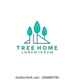 Diseño de logotipo sencillo y moderno en árbol y en casa