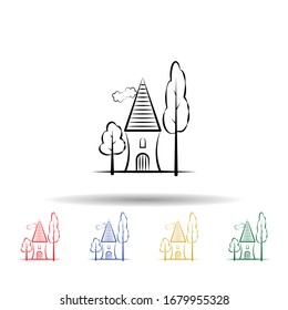 Tree, home multi color icon. Simple thin line, outline vector of imaginary house icons for ui and ux, website or mobile application