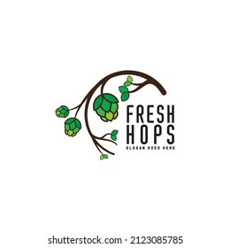 tree hops logo design, fresh hops logo, brewery, beers, modern, vector, icon, symbols