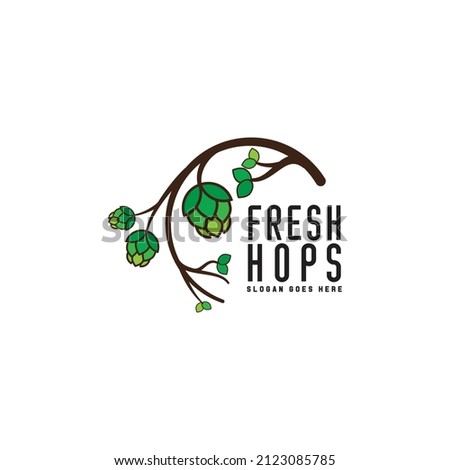 tree hops logo design, fresh hops logo, brewery, beers, modern, vector, icon, symbols