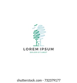 Tree House Bird Logo Vector Icon Template